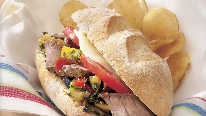 Muffuletta-Style Steak Hoagies