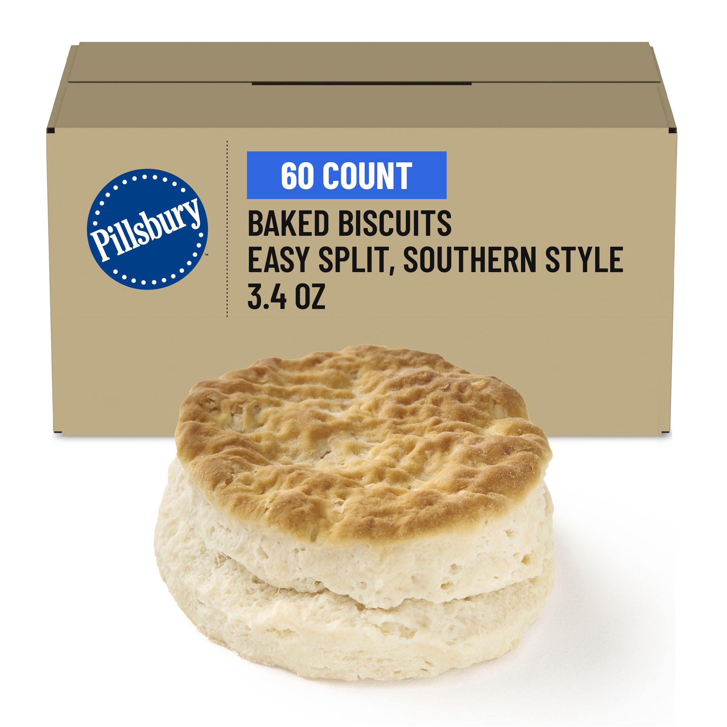  Case Optimized Hero Pillsbury Easy Split Frozen Baked Biscuits Bulk Southern Style (60 ct) 3.4 OZ
