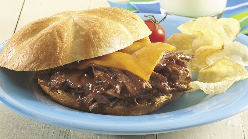 Slow-Cooker Barbecued Chili Beef and Cheddar Sandwiches