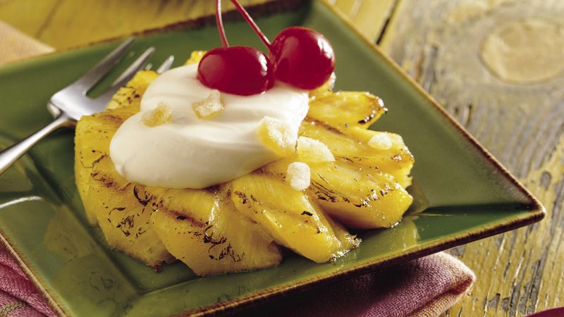 Grilled Pineapple Slices with Ginger Cream