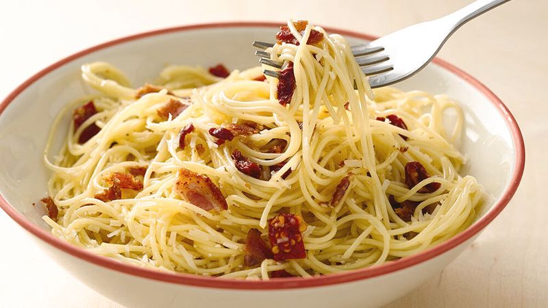 Sun-Dried Tomato Angel Hair Pasta with Bacon 