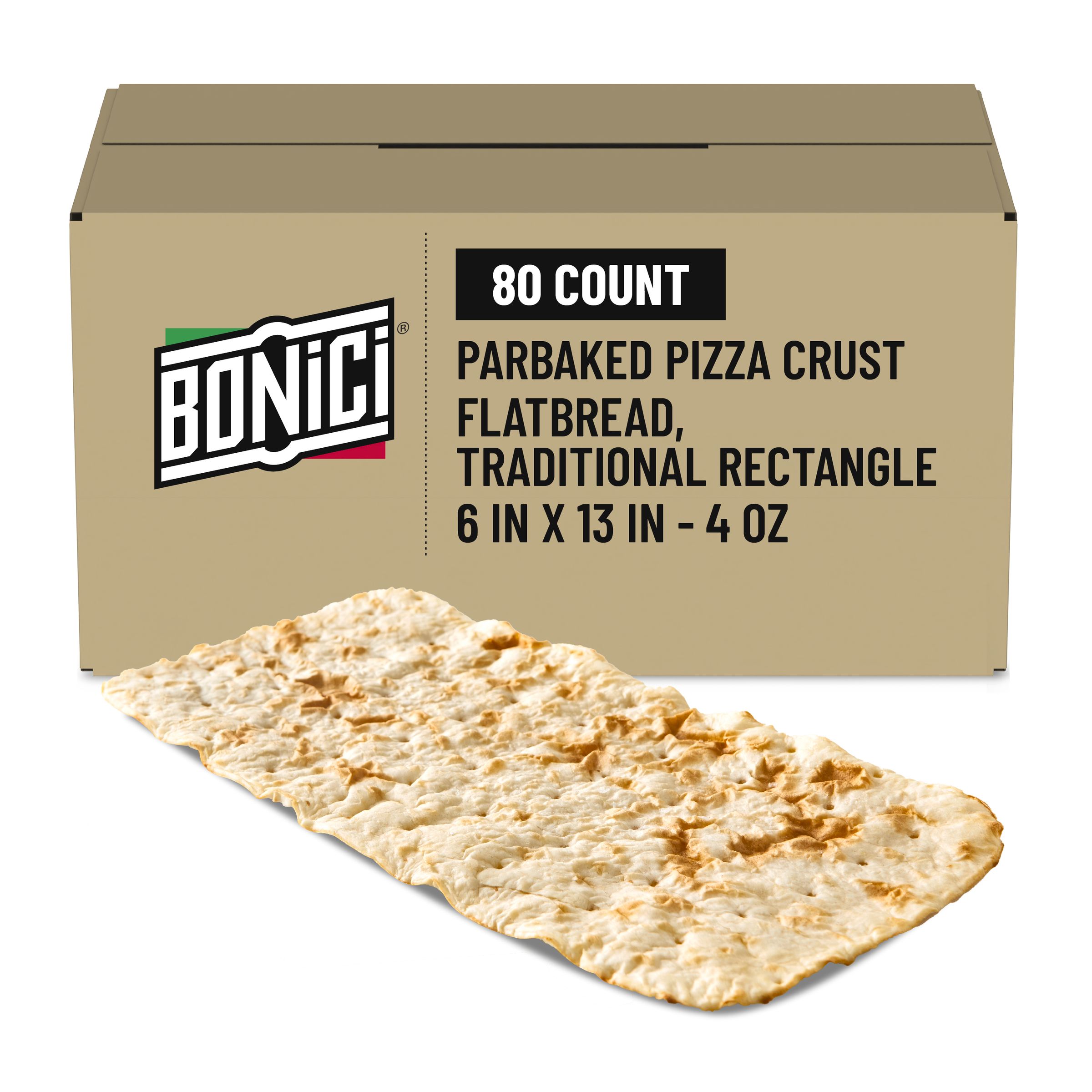  Case Optimized Hero BONICI® Frozen Parbaked Pizza Crust Flatbread Traditional Rectangle 6x13 in 80/4 OZ