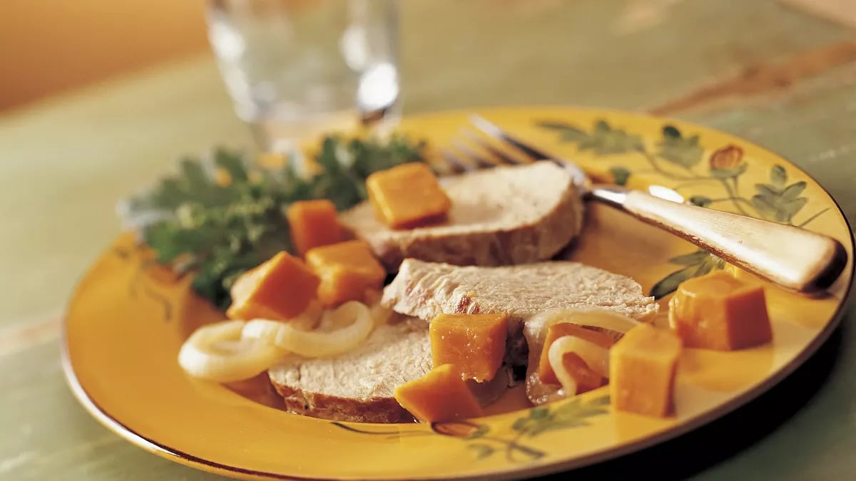 Slow-Cooker Garlic Pork Roast and Sweet Potatoes