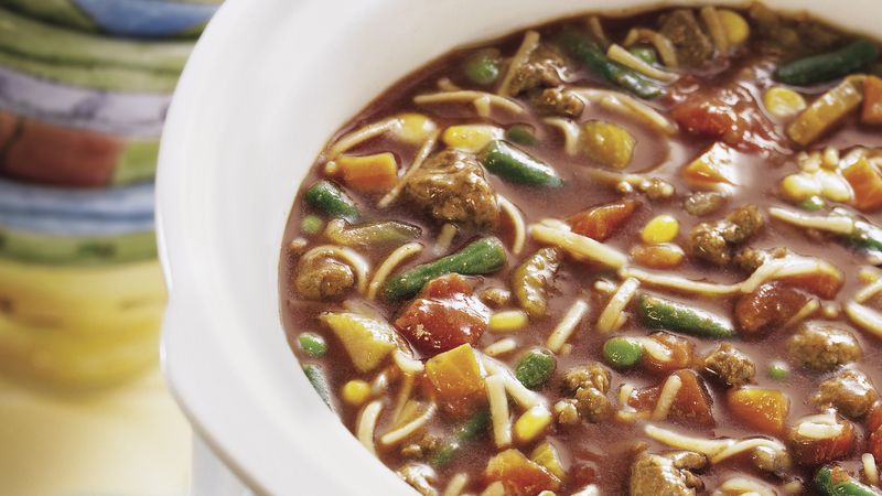 Slow-Cooked Hamburger and Noodle Soup
