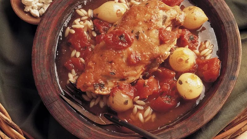 Tomato-Feta Chicken with Orzo