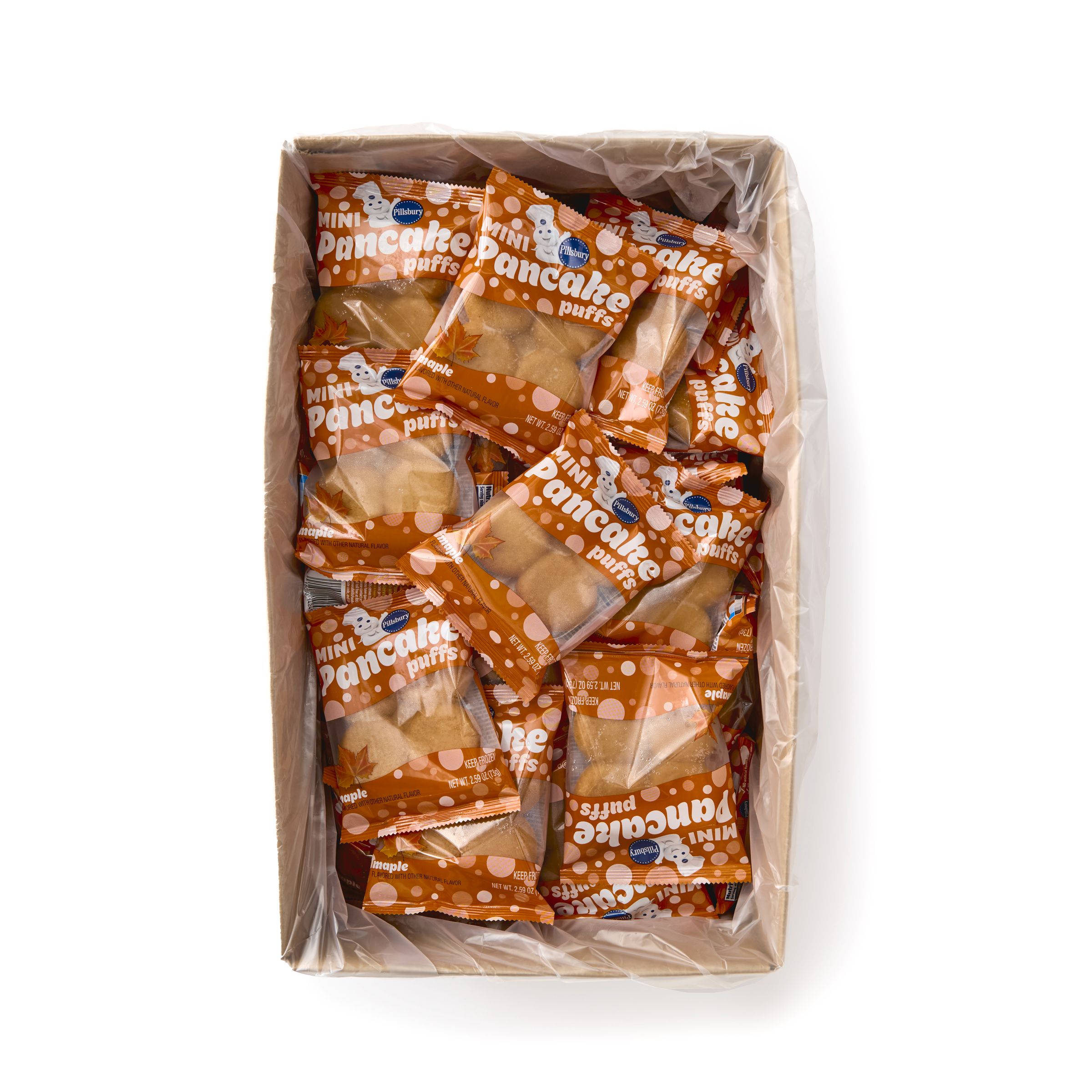 Open Case Pillsbury Frozen Meals Pancake Puffs Single Serve Pouch Maple 72/2.59 OZ