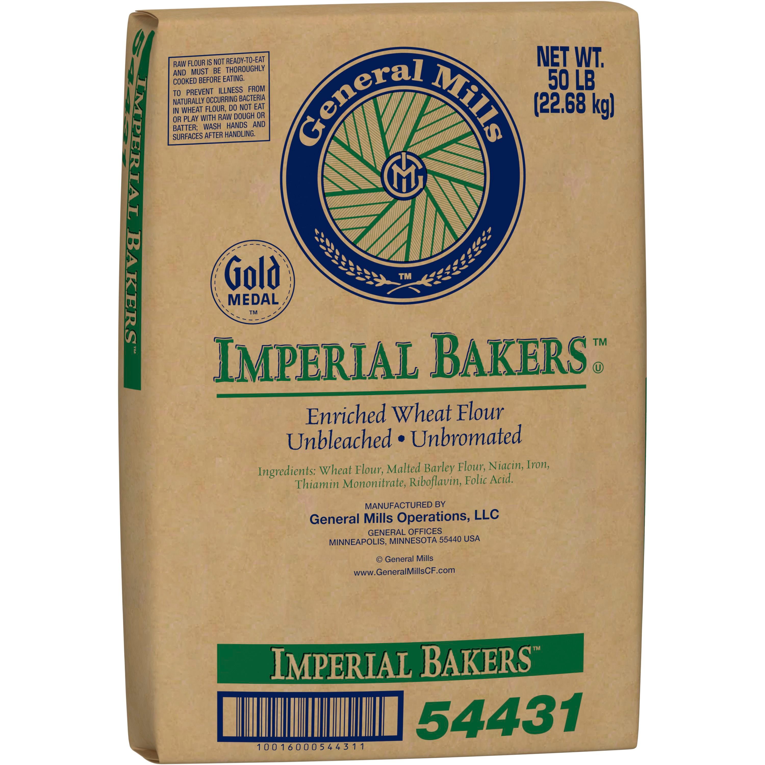 Case - Left Front 3D Gold Medal(TM) Imperial Bakers(TM) Winter Wheat Flour Enriched Unbleached 50 lb