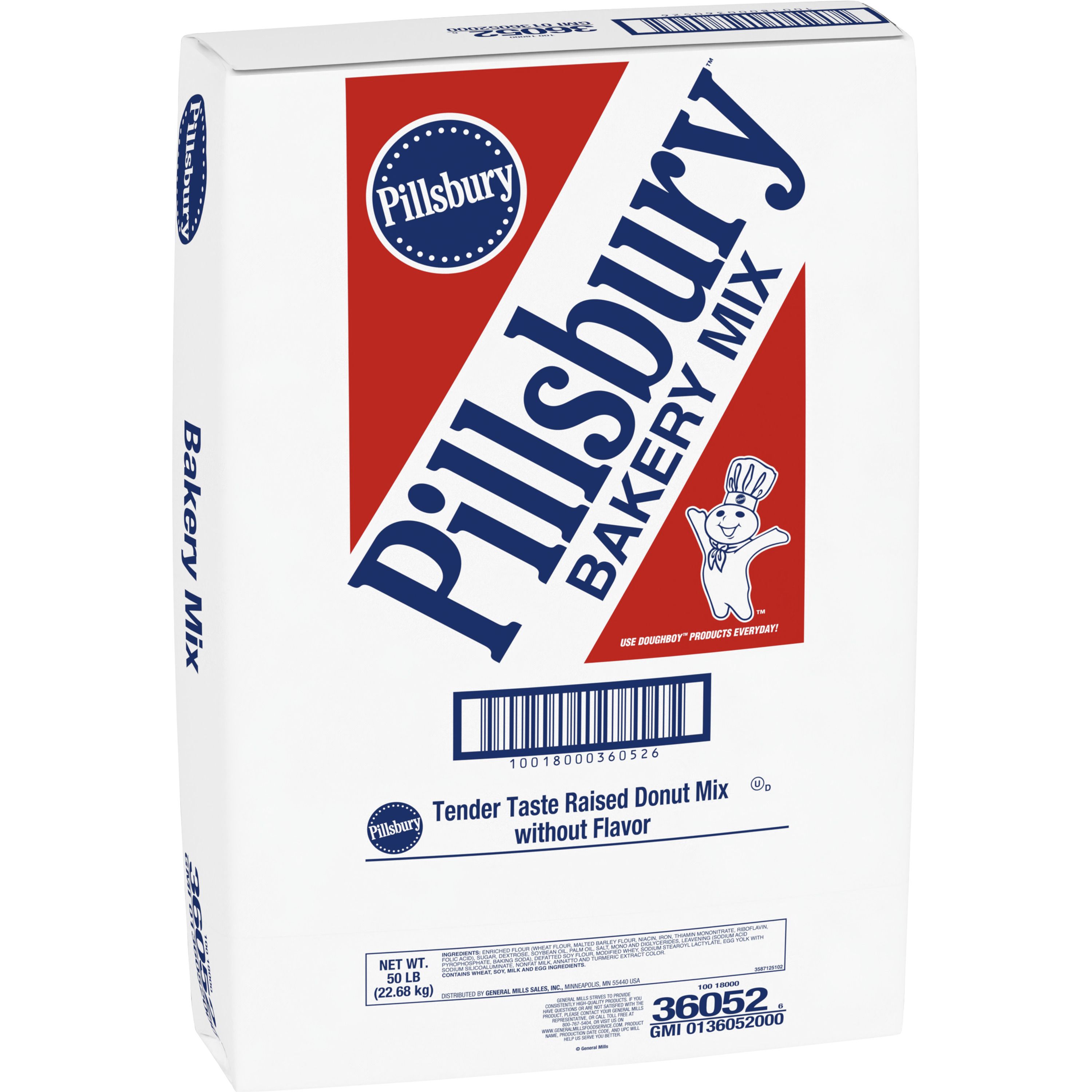 Case - Left Front 3D Pillsbury Raised Donut Mix Bulk Sack Tender Taste No Flavor 1/50 LB