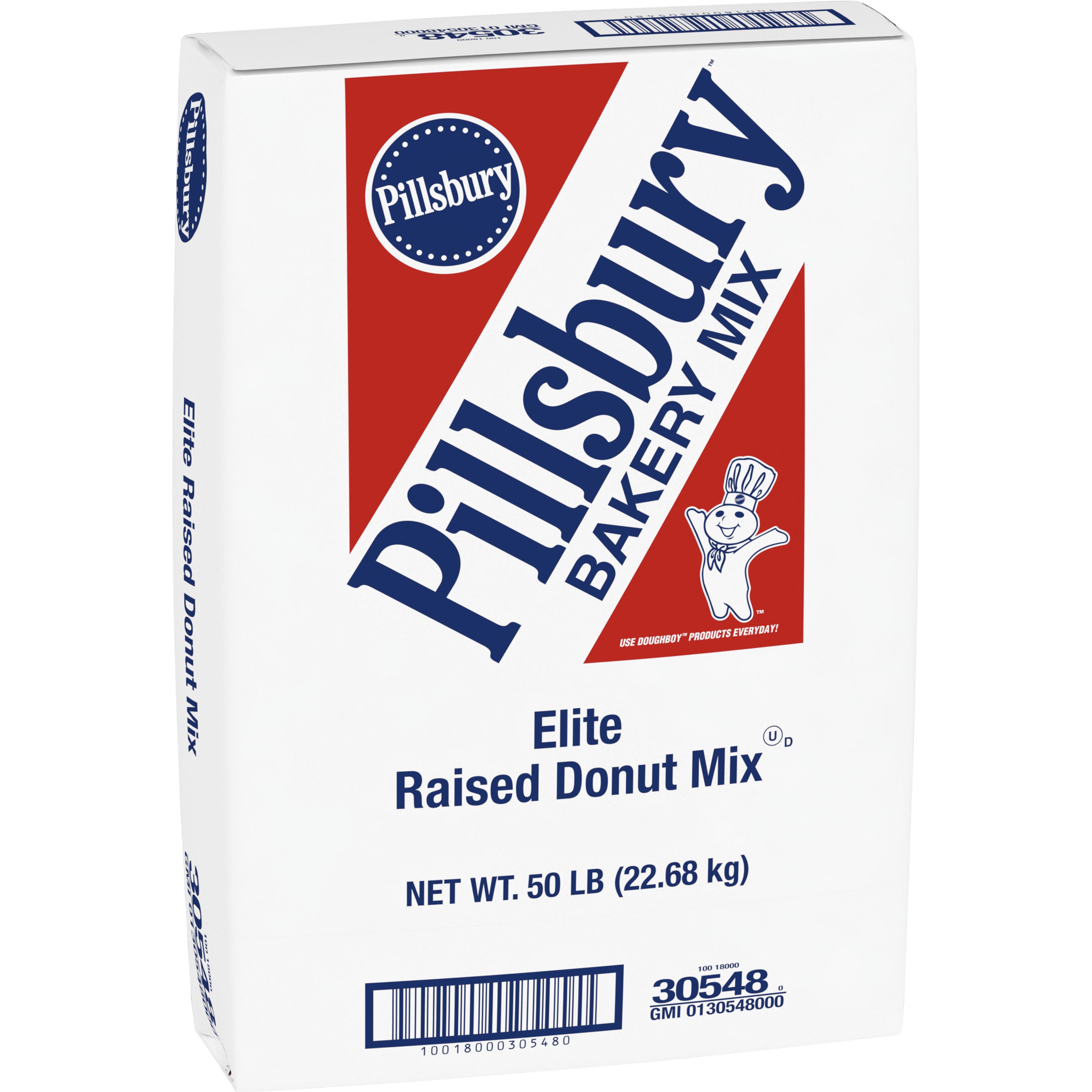 Case - Left Front 3D Pillsbury Raised Donut Mix Bulk Sack Elite Yeast 1/50 LB