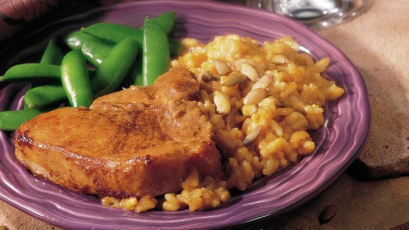 Maple Pork Chops with Pumpkin Risotto