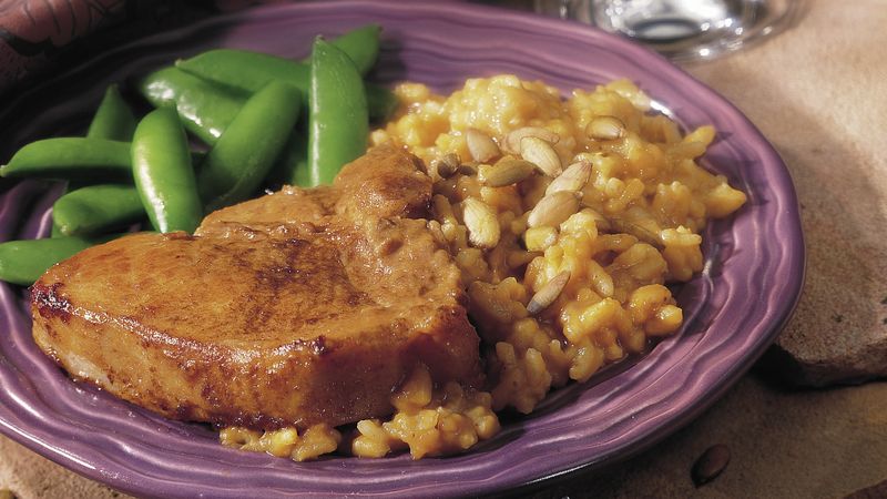 Maple Pork Chops with Pumpkin Risotto