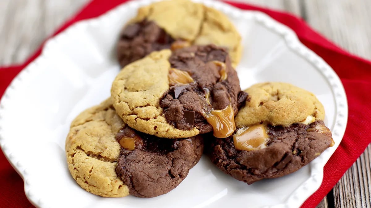 Chocolate Peanut Butter Caramel Swirl Cookies