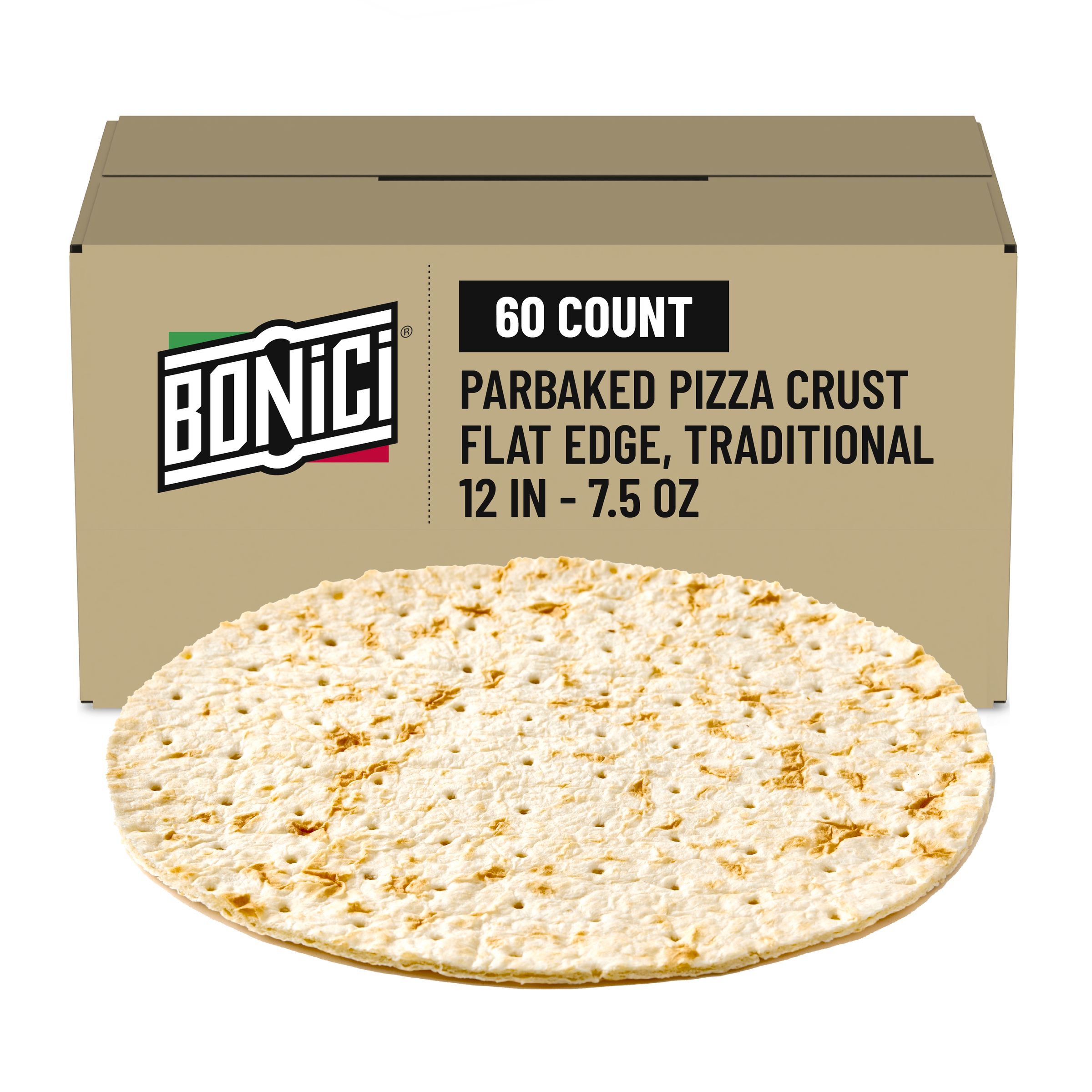  Case Optimized Hero BONICI® Frozen Parbaked Pizza Crust Flat Edge Traditional 12 in 60/7.5 OZ
