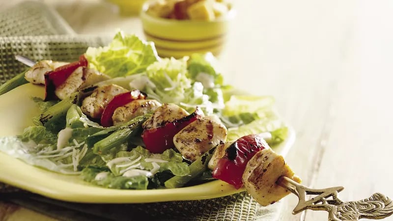 Grilled Chicken Kabob Caesar Salad