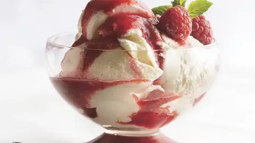 Lemon Bavarian Cream with Raspberry Sauce