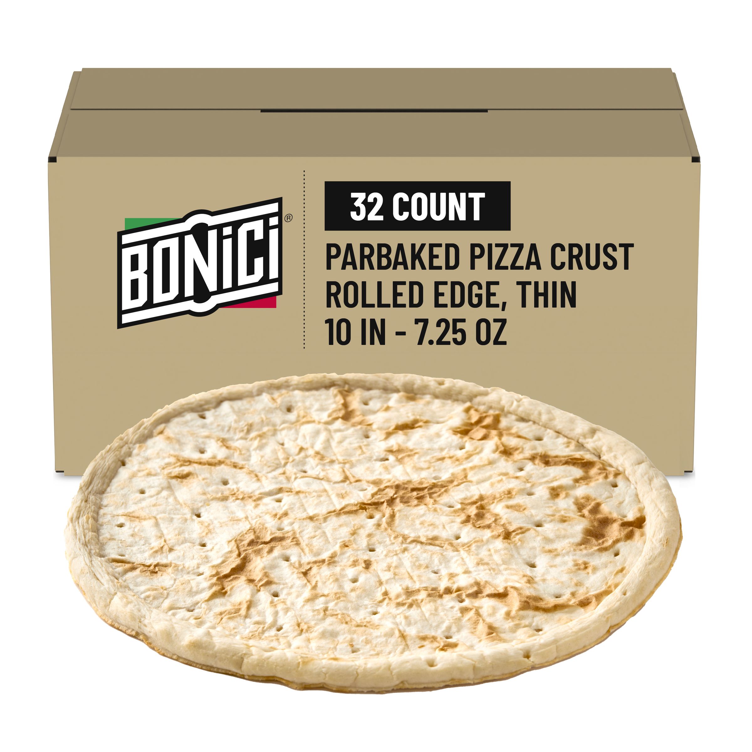  Case Optimized Hero BONICI® Frozen Parbaked Pizza Crust Rolled Edge Thin 10 in 32/7.25 OZ