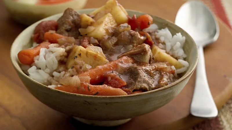 Slow-Cooker Beef Stew with Rice Recipe - Tablespoon.com