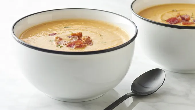 Creamy Sweet Potato, Apple and Bacon Soup