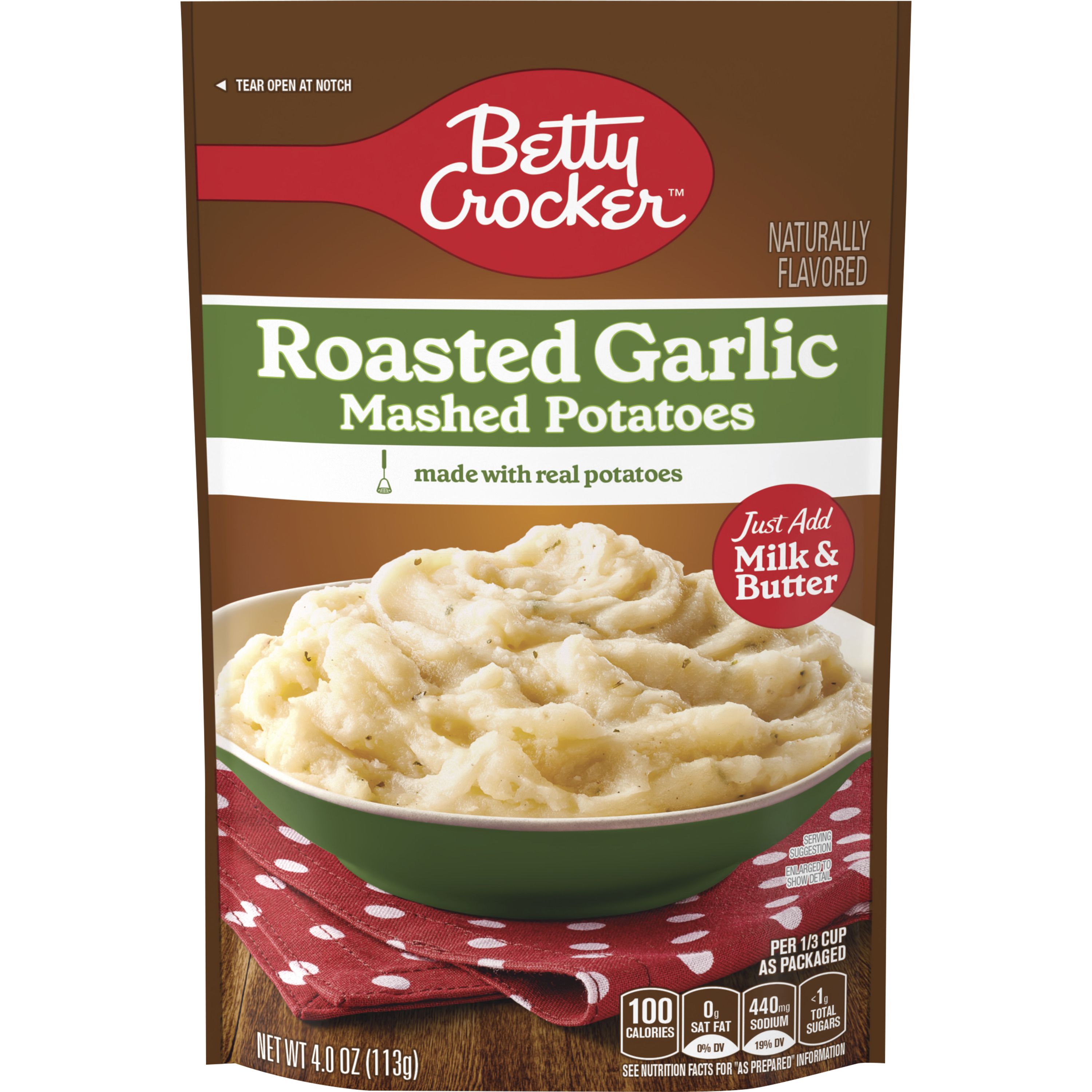 Betty Crocker Roasted Garlic Mashed Potatoes, 4 oz. - Front