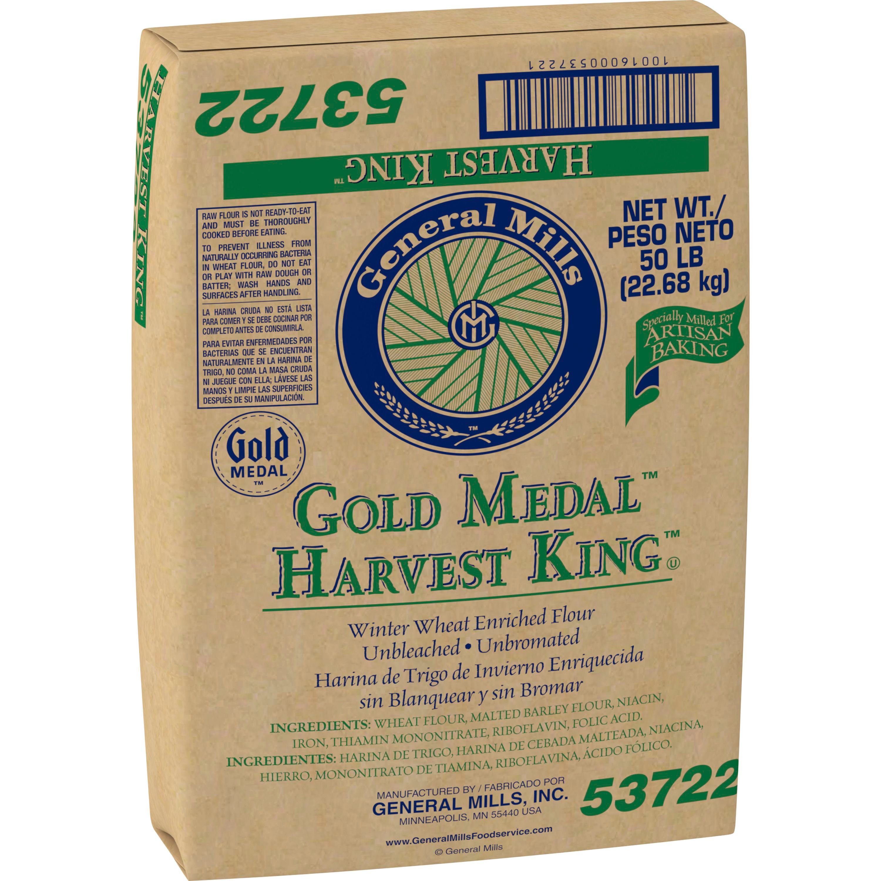 Case - Left Front 3D Gold Medal Harvest King Bakery Flour Bulk Sack Enriched Malted Unbleached (1 ct) 50 lb