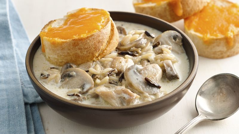 Creamy Chicken Wild Rice Soup with Cheddar Toasts