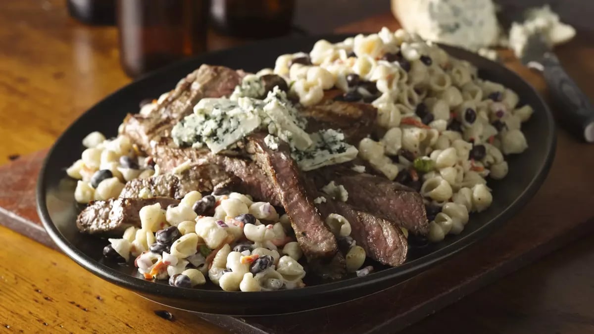 Black and Blue Pasta Salad with Steak