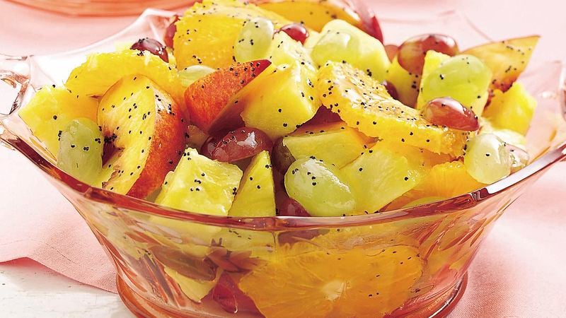 Fruit Salad with Honey Poppy Seed Dressing –