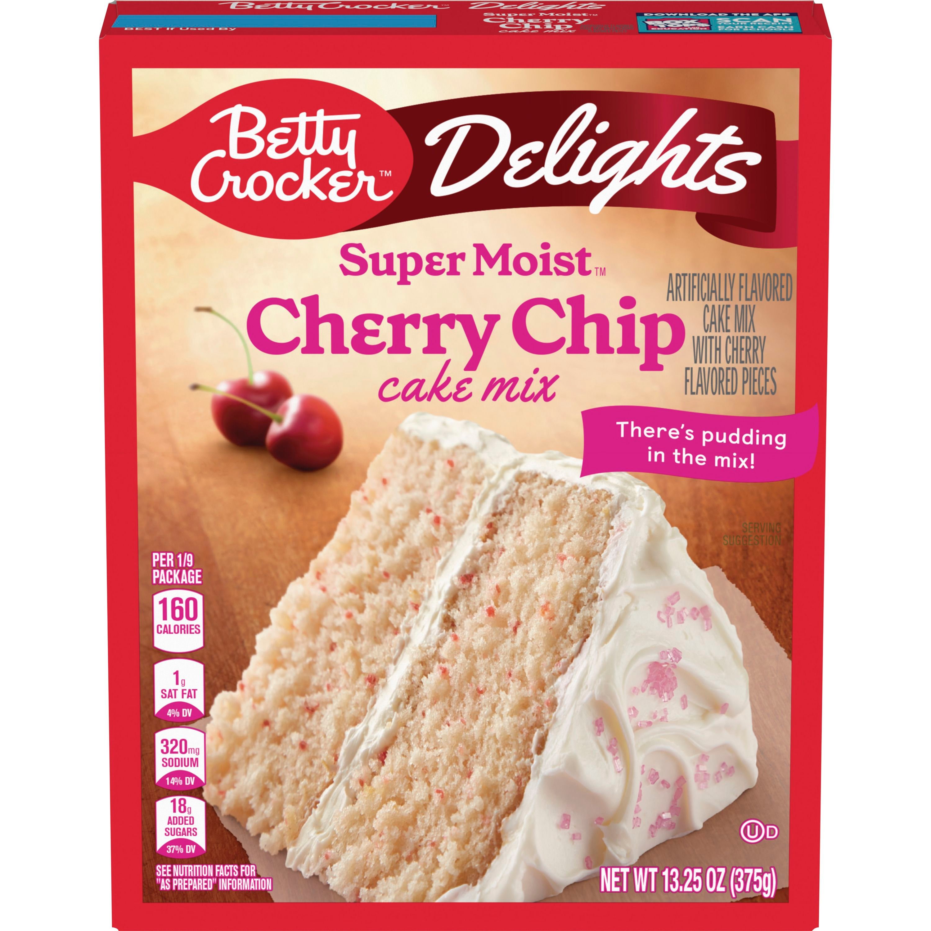 Betty Crocker Delights Super Moist Cherry Chip Cake Mix, 13.25 oz. - Front