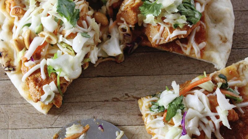 Indian Butter Chicken Naan Pizza with Lime & Peanut Slaw