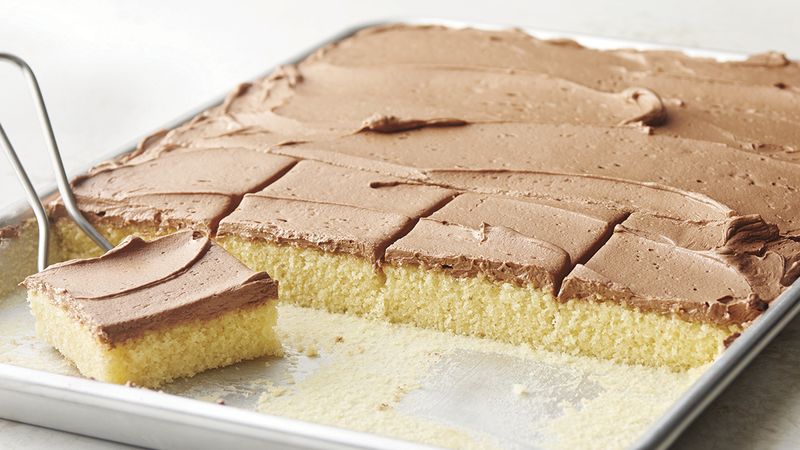 Yellow Sheet Cake with Chocolate Buttercream Frosting
