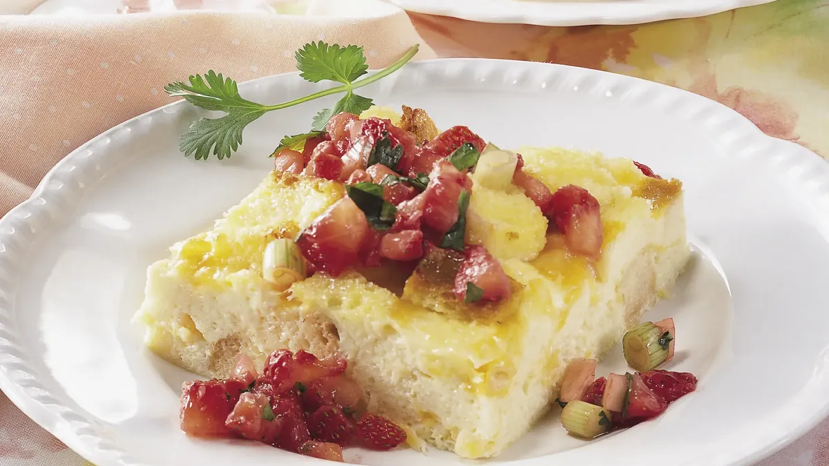 Cheesy Egg Bake with Strawberry Salsa