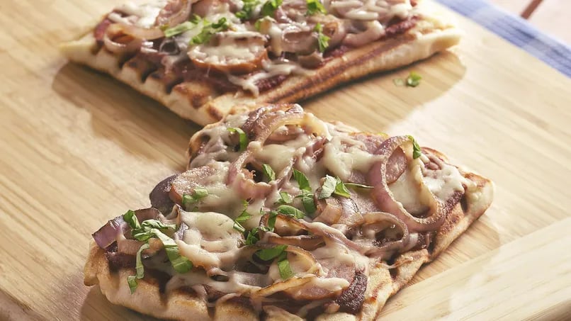 Kielbasa, Caramelized Onion and Basil Pizzas