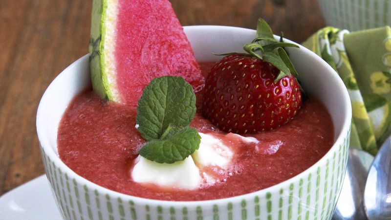 Watermelon Strawberry Rhubarb Soup