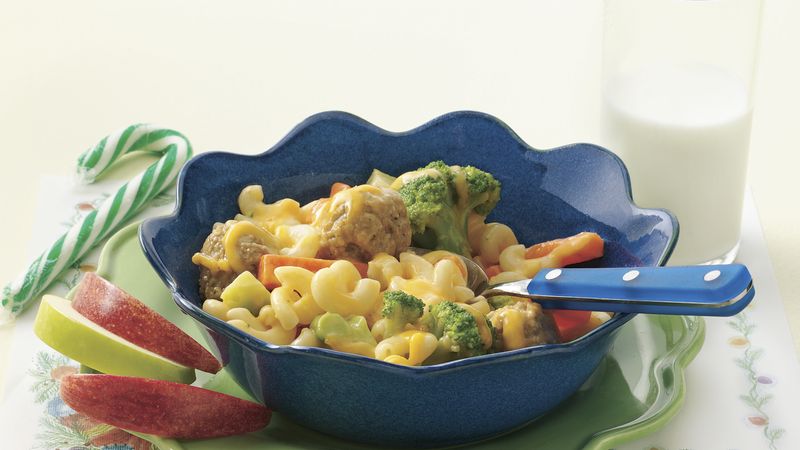 Veggie Macaroni and Cheese with Meatballs