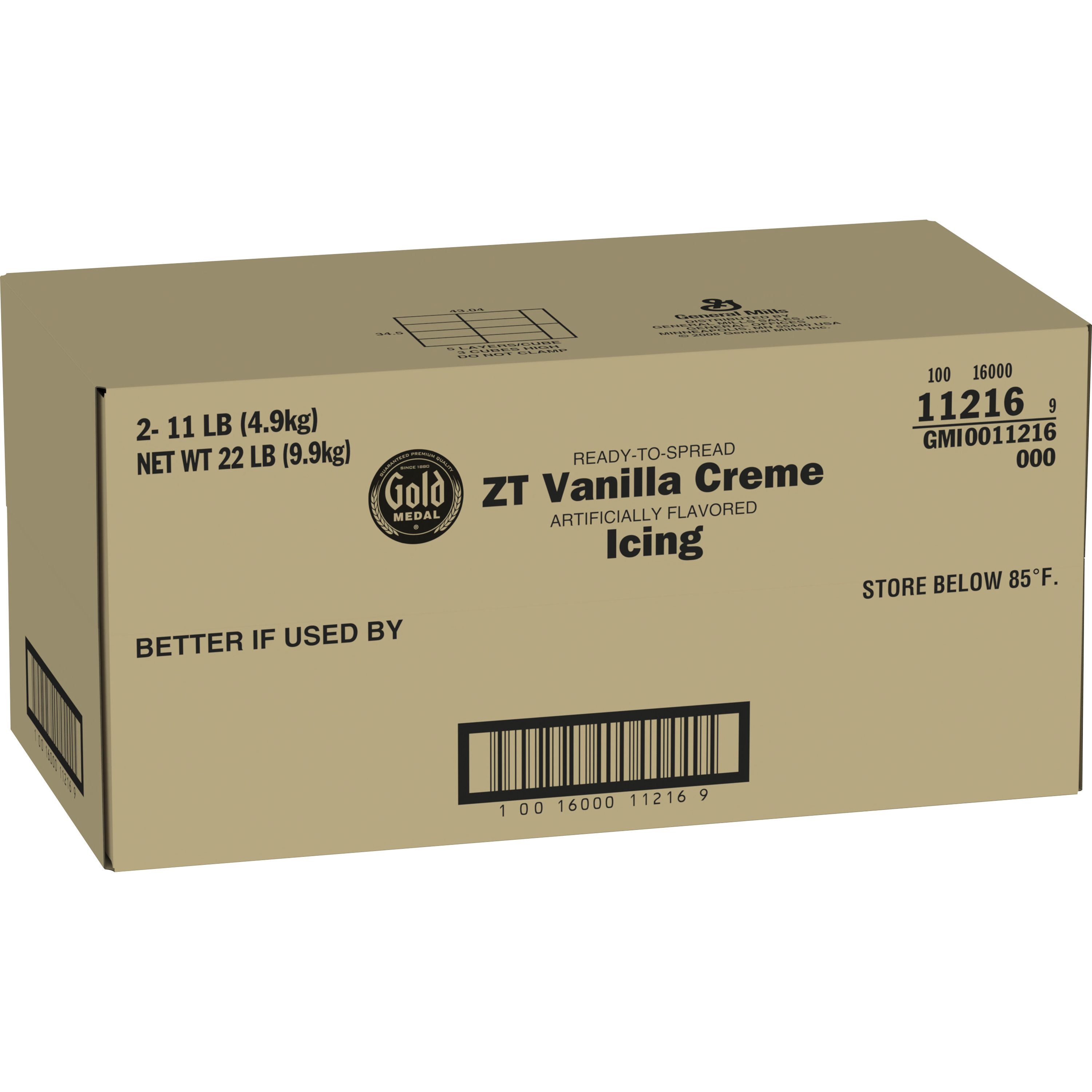 Case - Left Front 3D Gold Medal Ready-to-Spread Icing Bulk Tub Vanilla 2/11 LB
