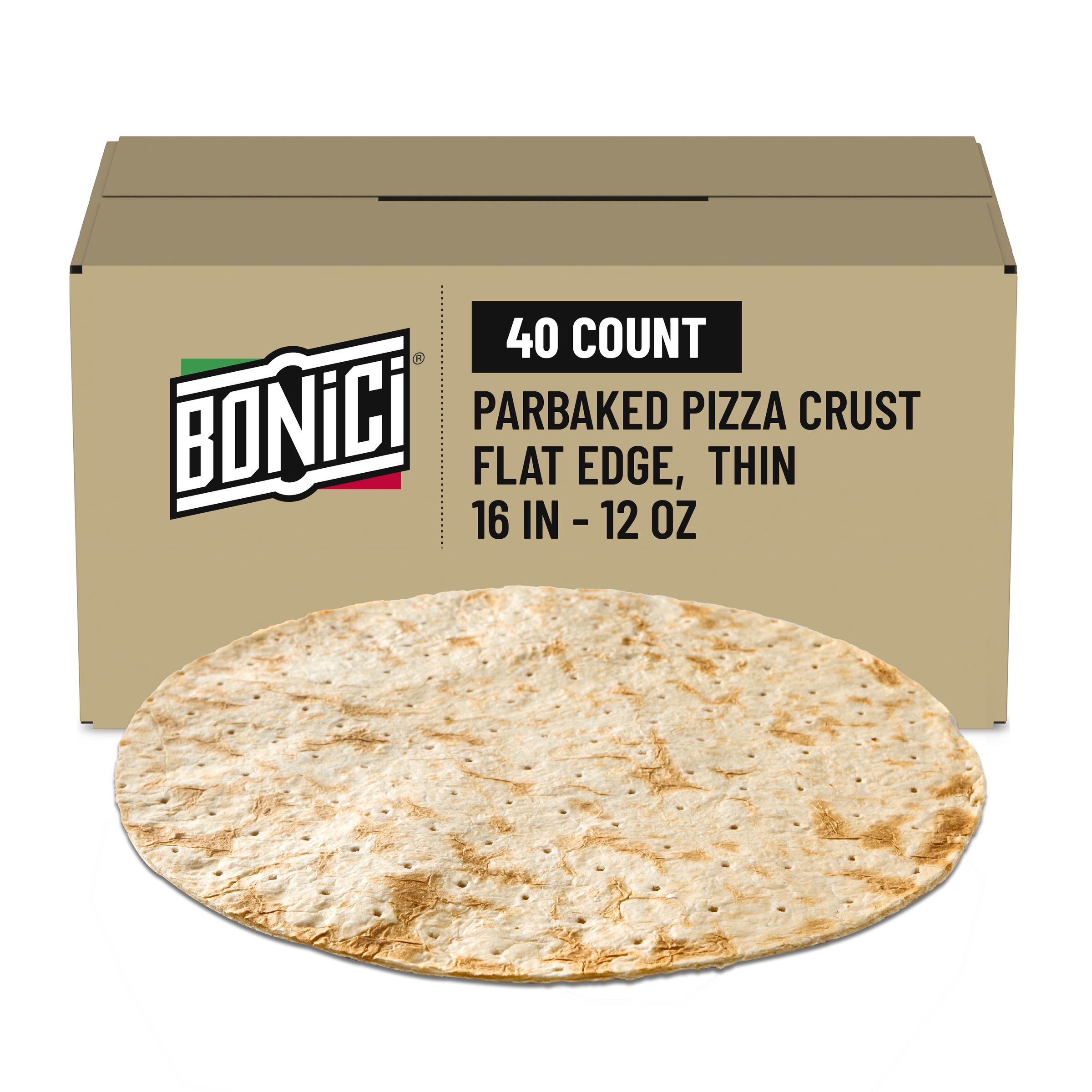  Case Optimized Hero BONICI® Frozen Parbaked Pizza Crust Flat Edge Thin 16 in 40/12 OZ