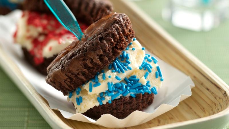 Red, White and Blue Brownie Ice Cream Sandwiches