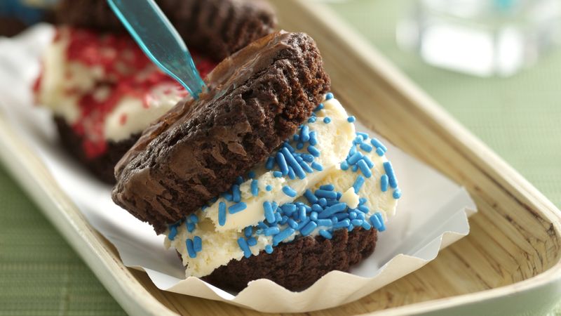 Red, White and Blue Brownie Ice Cream Sandwiches