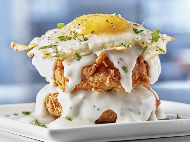 Fried Biscuits and Gravy Stacks