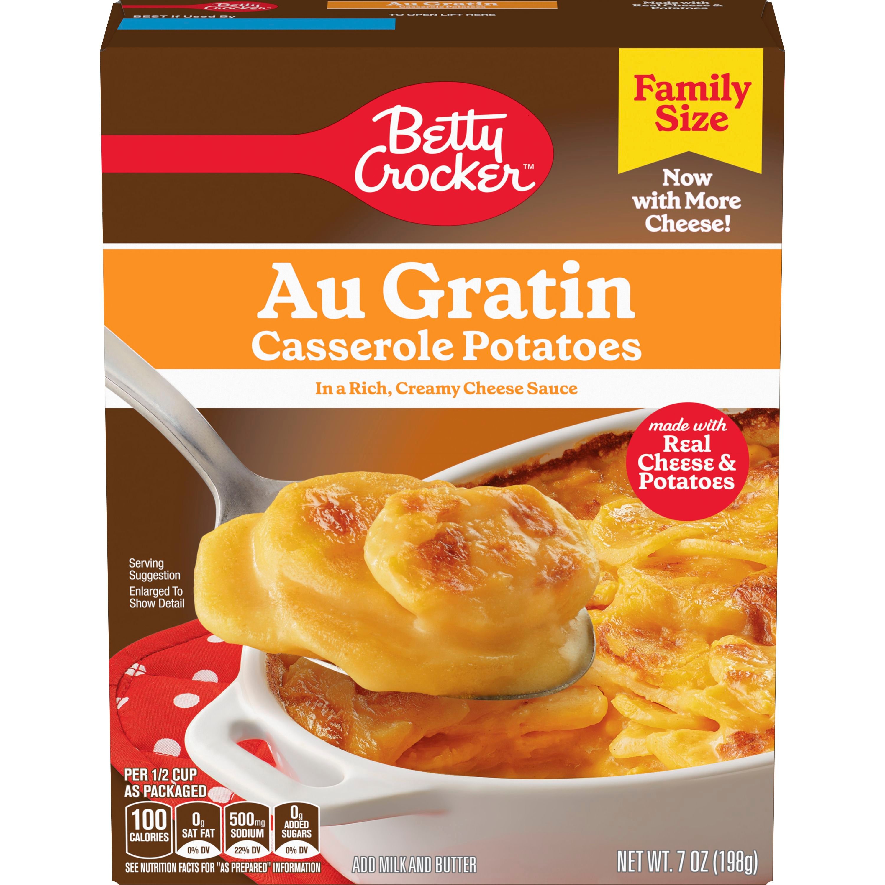 Betty Crocker Au Gratin Casserole Potatoes, Made With Real Cheese, Family Size, 7 oz Box - Front