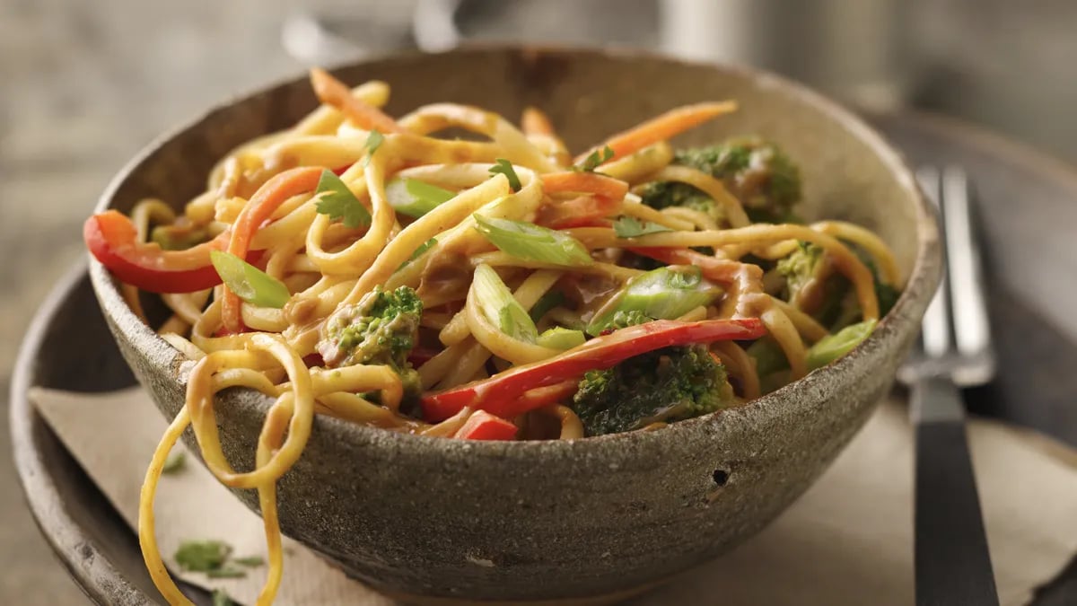 Noodle Bowl with Beer-Peanut Sauce