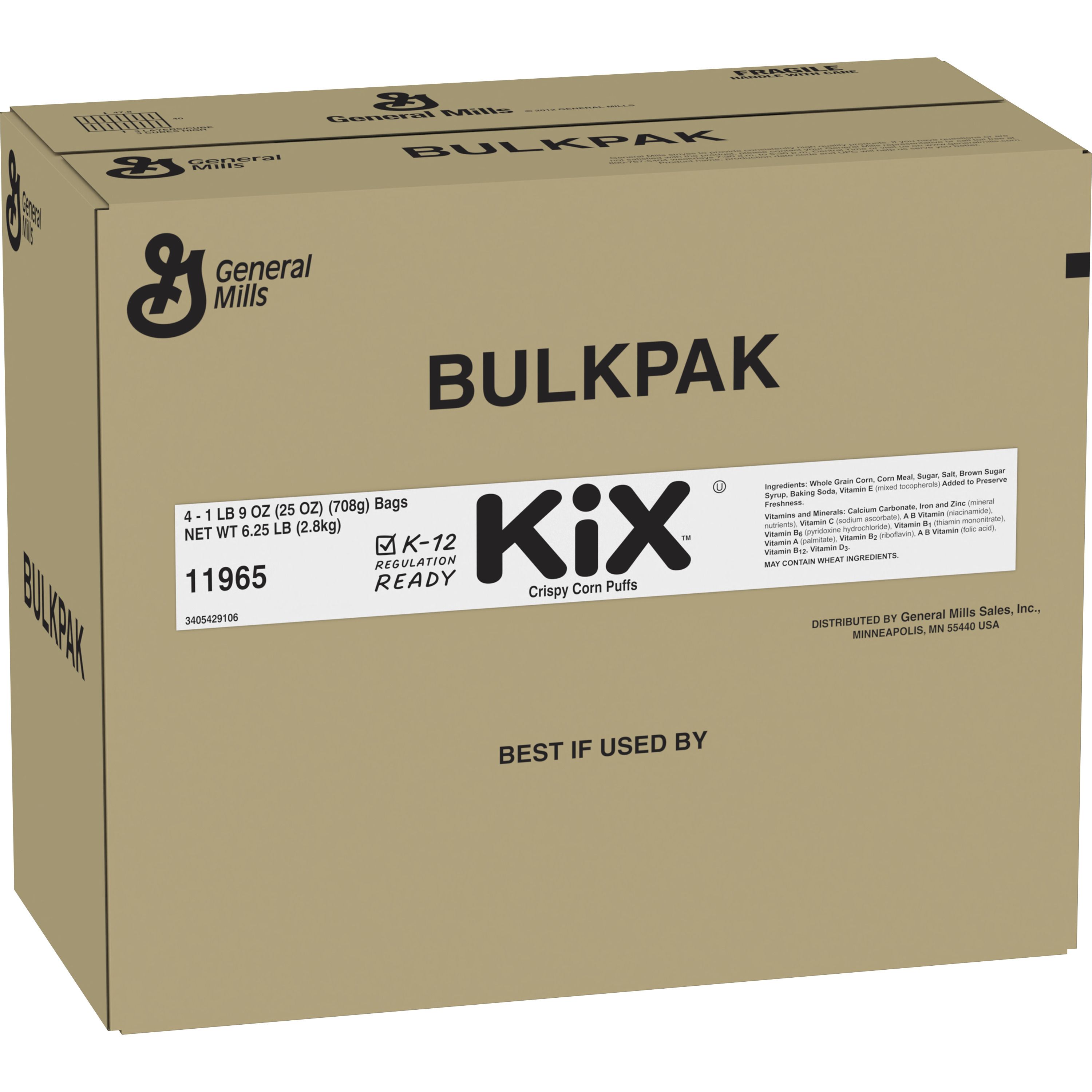 Case - Left Front 3D Kix Gluten Free Cereal Bulk Bag 4/25 OZ