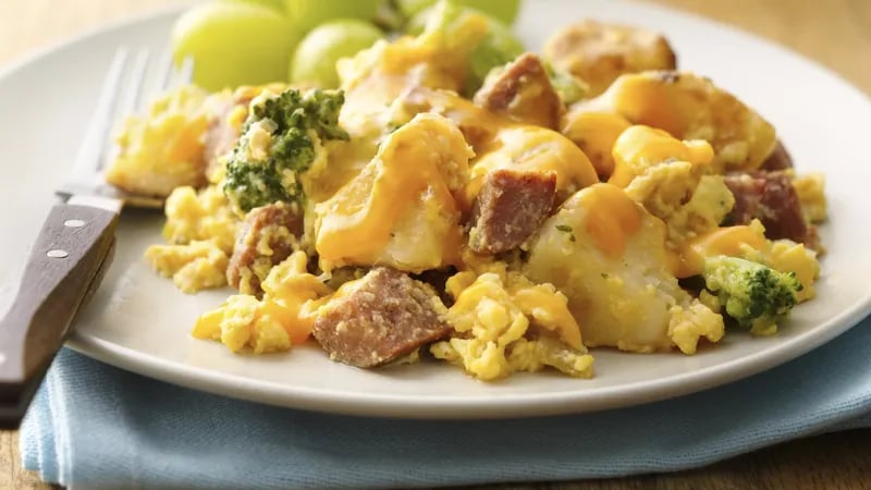 Broccoli, Potato and Chorizo Scramble