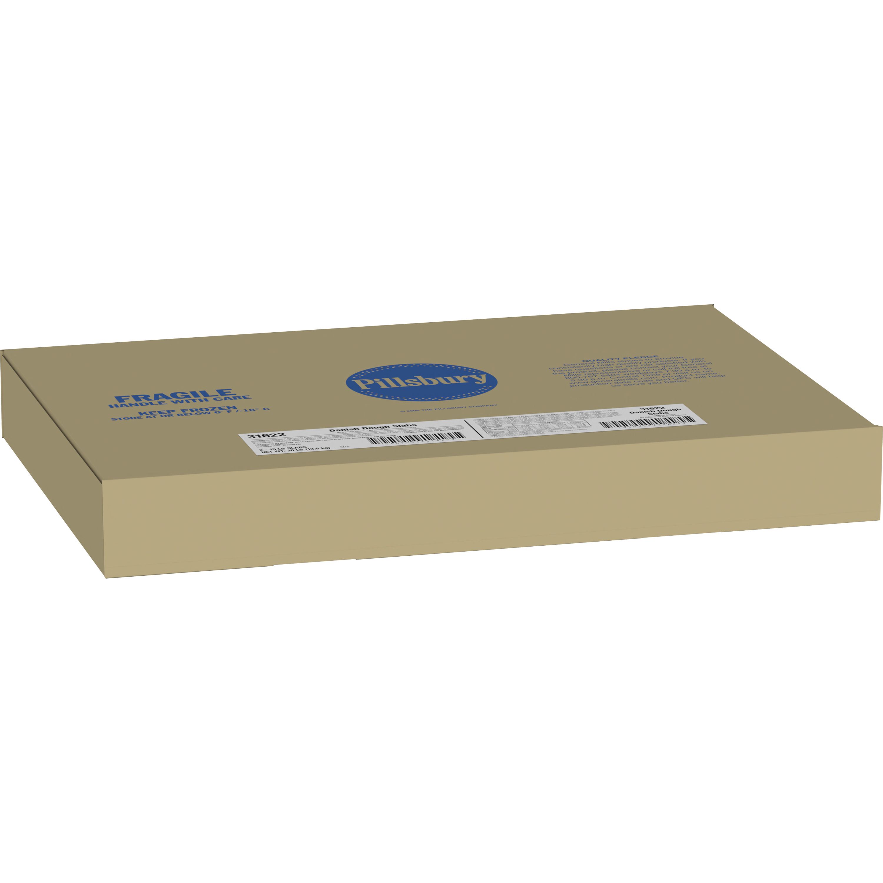 Case - Left Front 3D Pillsbury Frozen Danish Dough Bulk Slab 2/15 LB