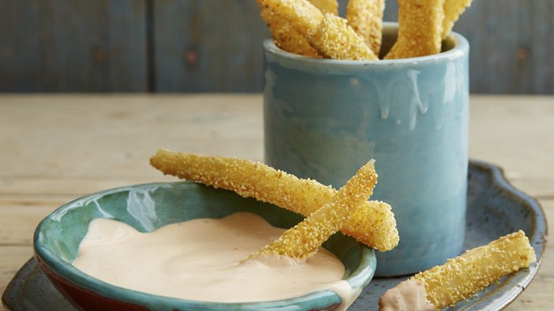 Polenta Crusted Yucca Fries with Spicy Lime Sauce