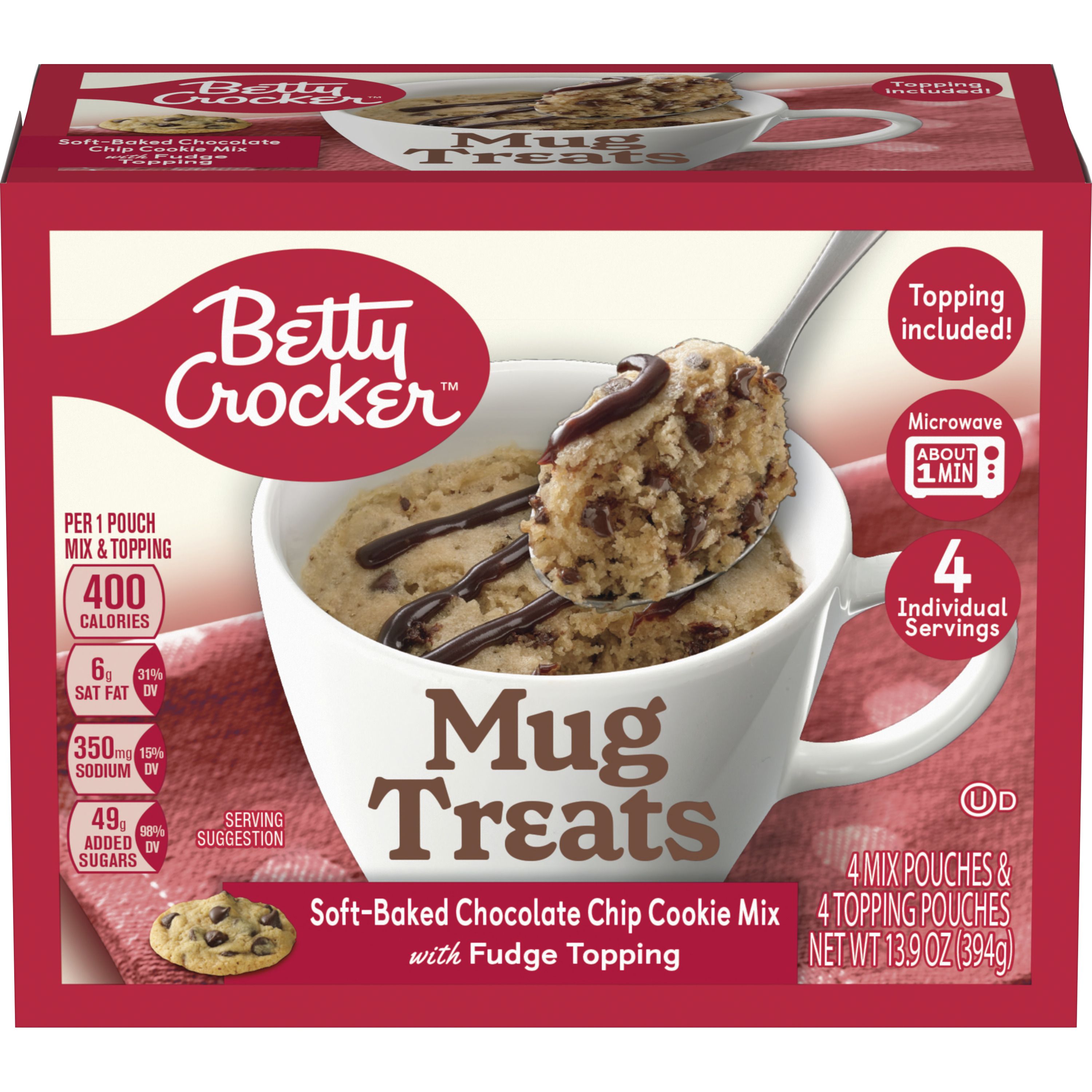 Betty Crocker™ Soft-Baked Chocolate Chip Cookie Mix Mug Treats with Fudge Topping - Front