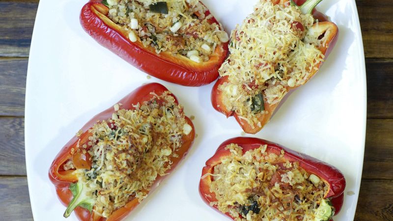 Spicy Baked Peppers with Quinoa and Corn