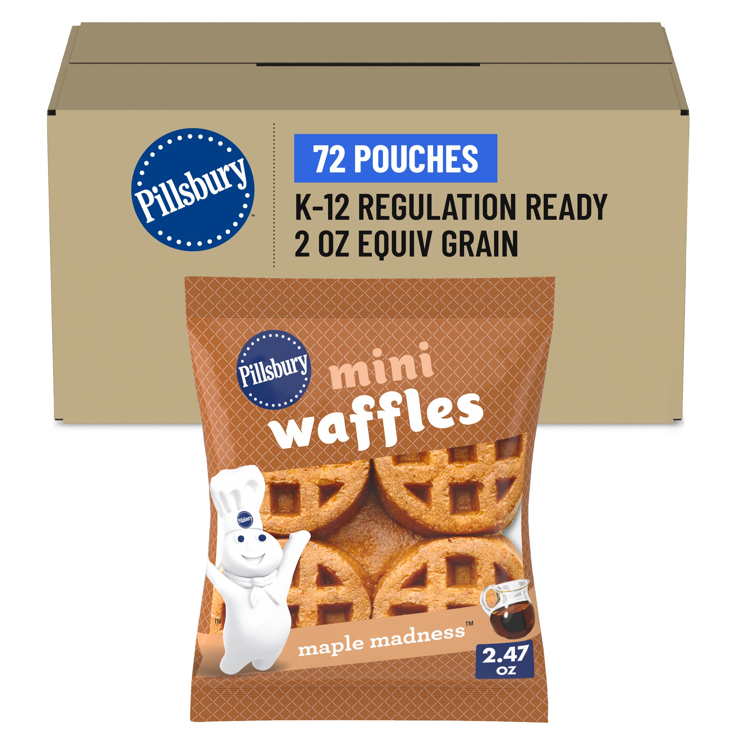  Case Optimized Hero Pillsbury Frozen Meals Mini Waffles Single Serve Pouch Maple Madness 72/2.47 OZ