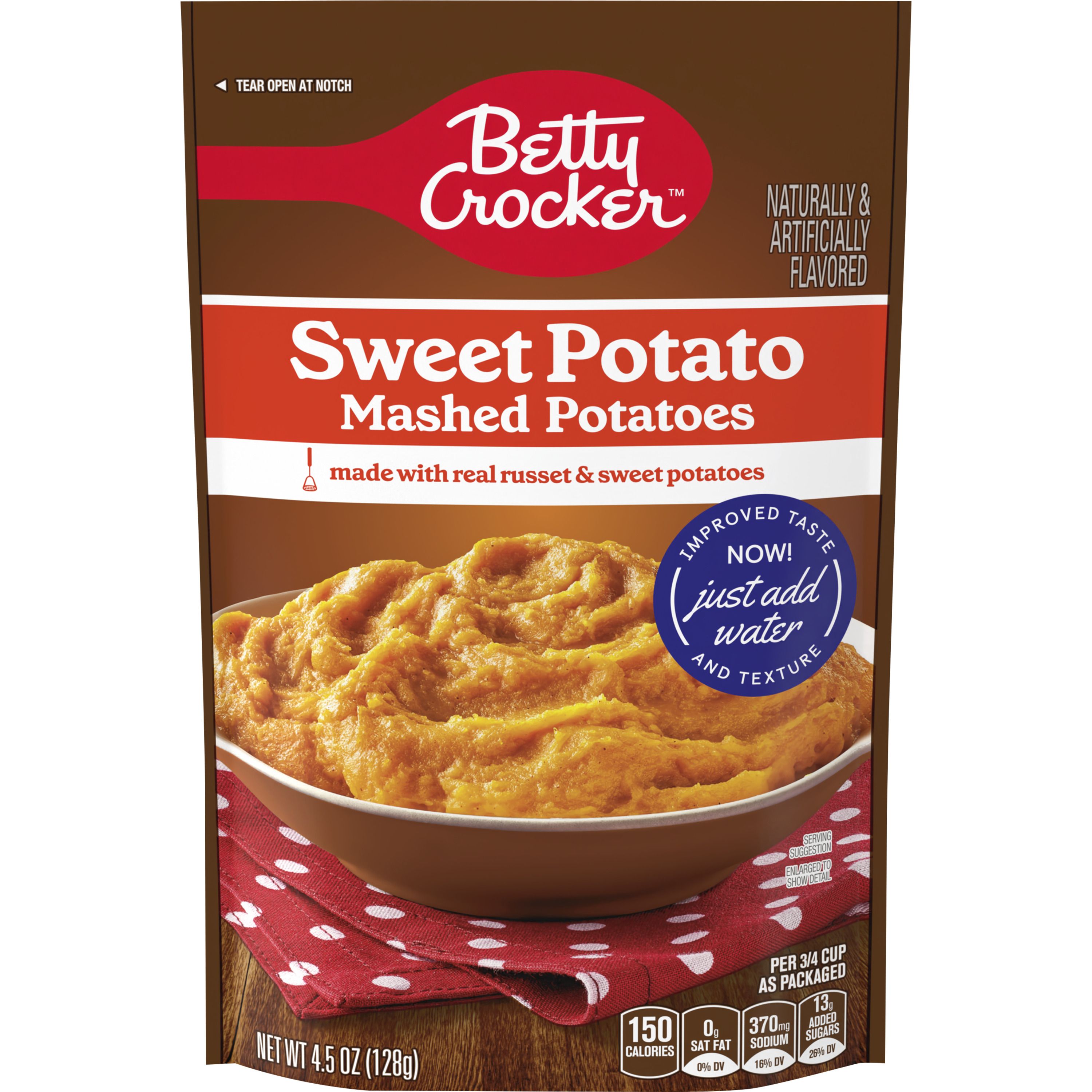 Betty Crocker Sweet Potato Mashed Potatoes, Made with Real Potatoes, 4.5 oz - Front