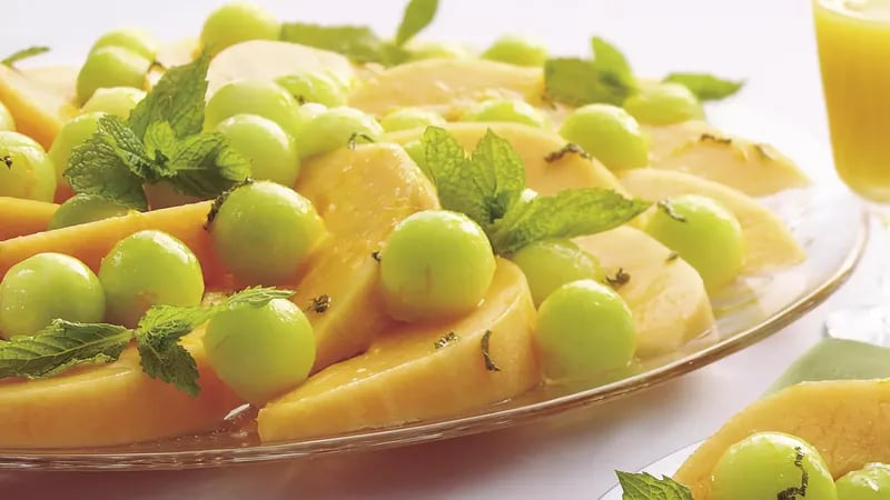 Melon Salad with Orange-Mint Syrup